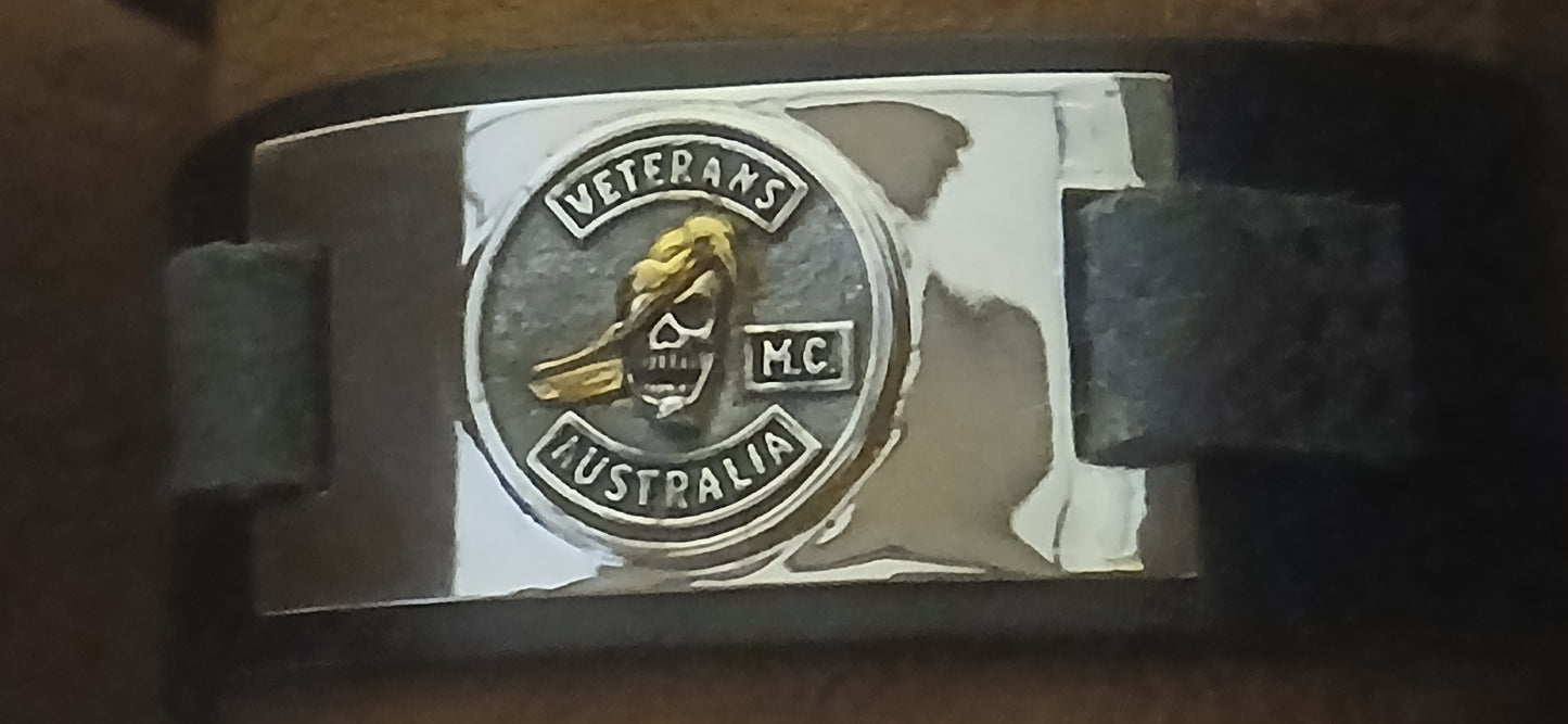 Hand Crafted Leather Wrist Band Veterans MC Club Australia