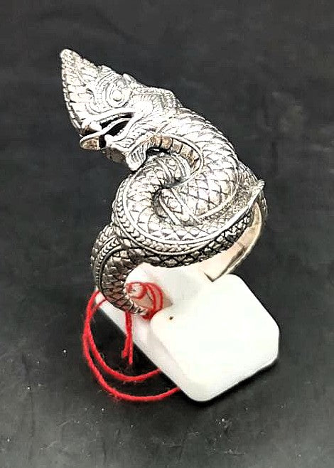 Dragon with fiery eyes Bespoke Sterling Silver Ring