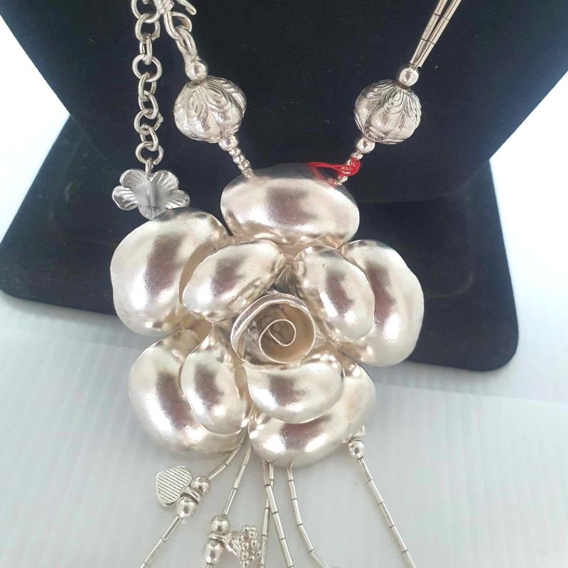 Dual Link Chain Flower Pendant Necklace