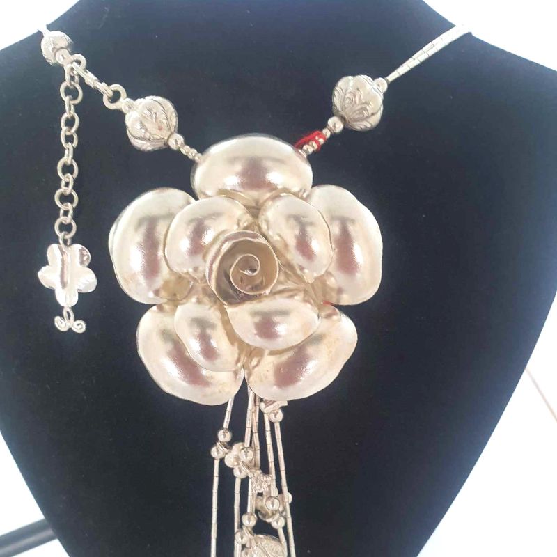 Dual Link Chain Flower Pendant Necklace