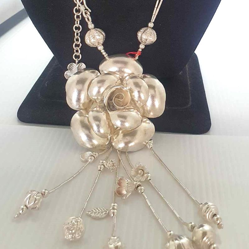 Dual Link Chain Flower Pendant Necklace