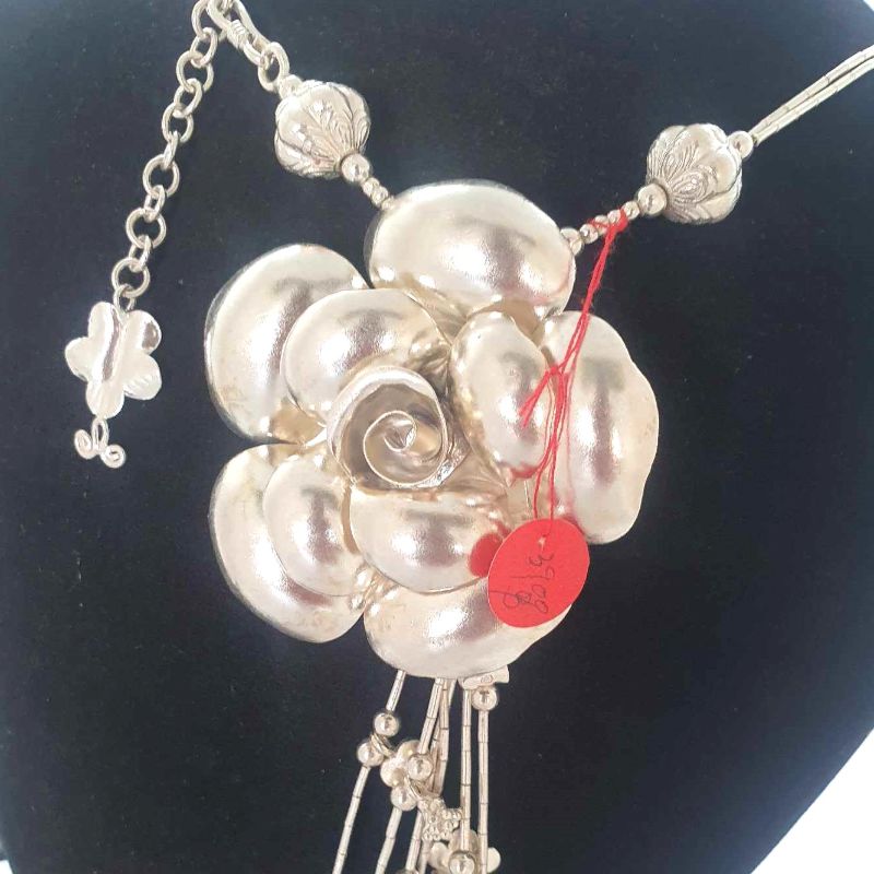 Dual Link Chain Flower Pendant Necklace