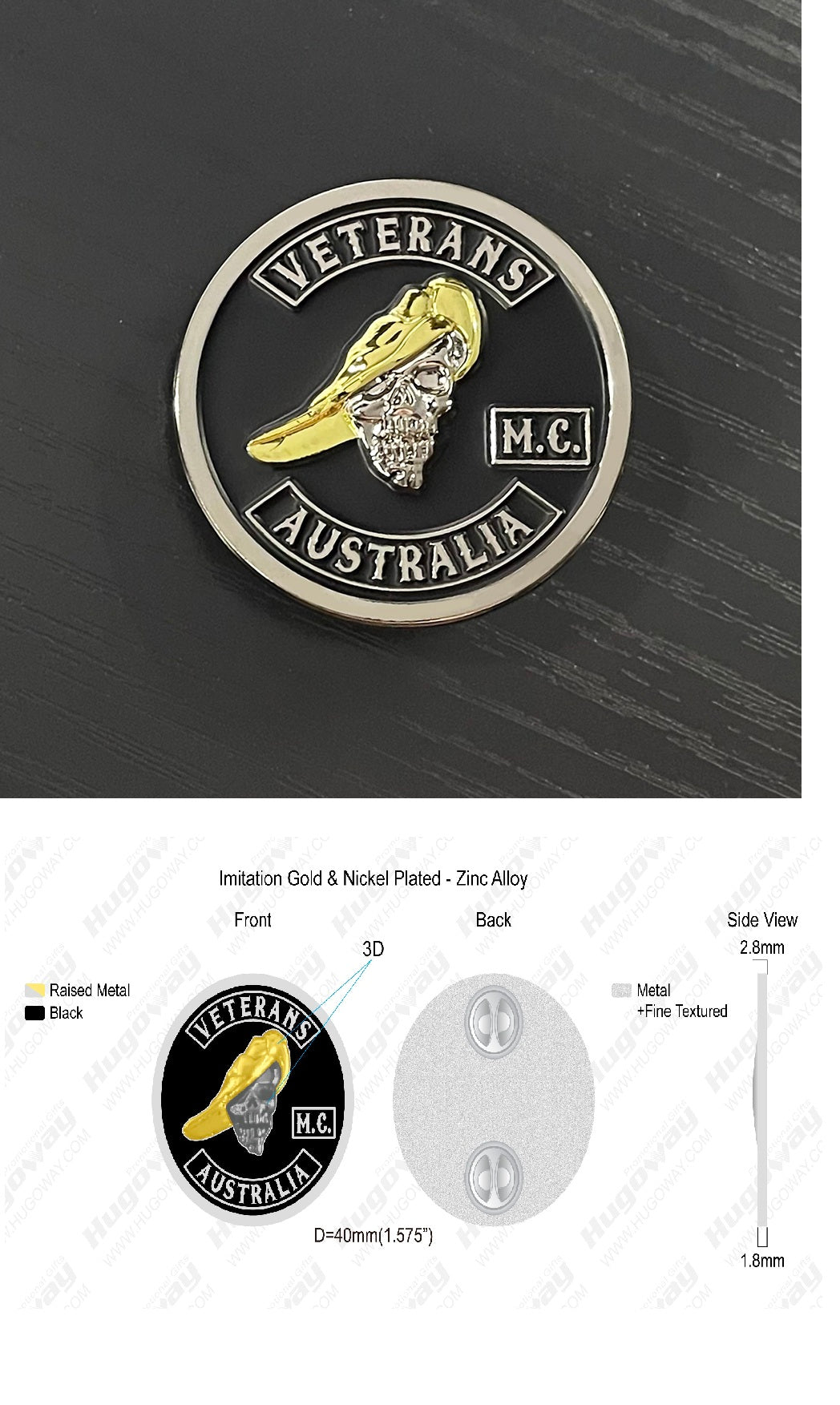 Veterans Motorcycle Club Large Tie Pin Members Only