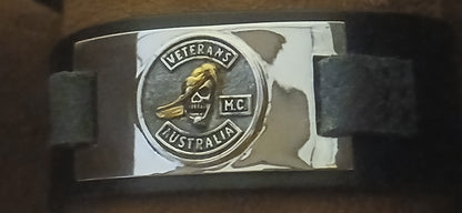 Hand Crafted Leather Wrist Band Veterans MC Club Australia