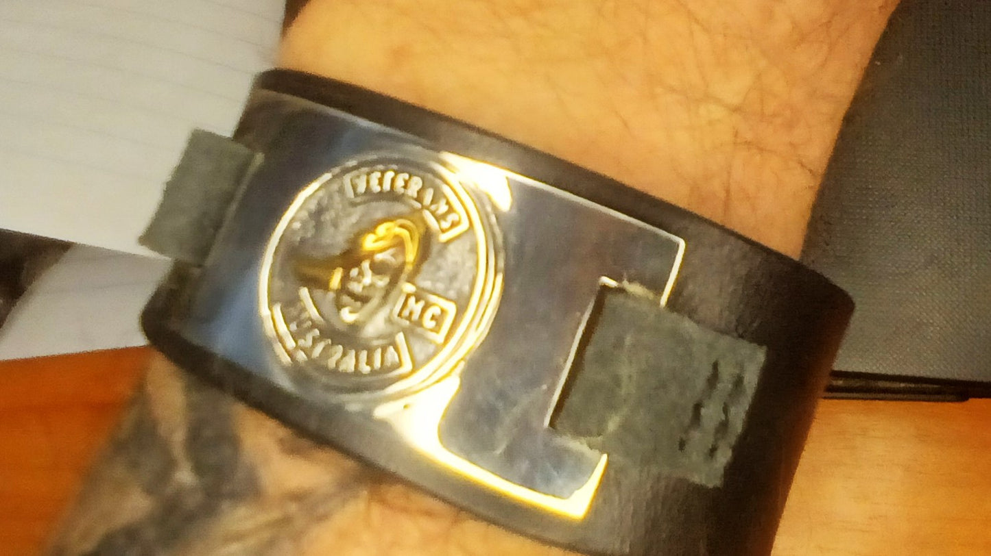 Hand Crafted Leather Wrist Band Veterans MC Club Australia