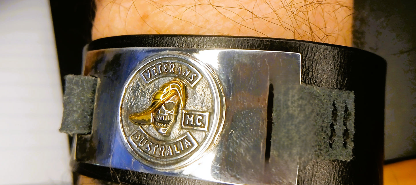 Hand Crafted Leather Wrist Band Veterans MC Club Australia